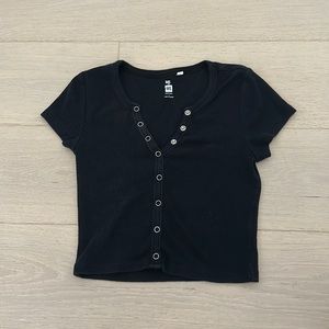button up cropped basic top